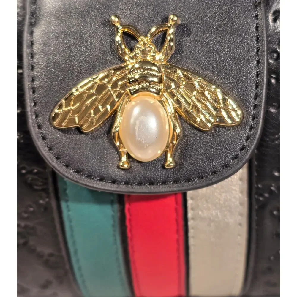 American Bee Mini Backpack Purse Vegan Faux Leather Bee Embossed Black NWT
